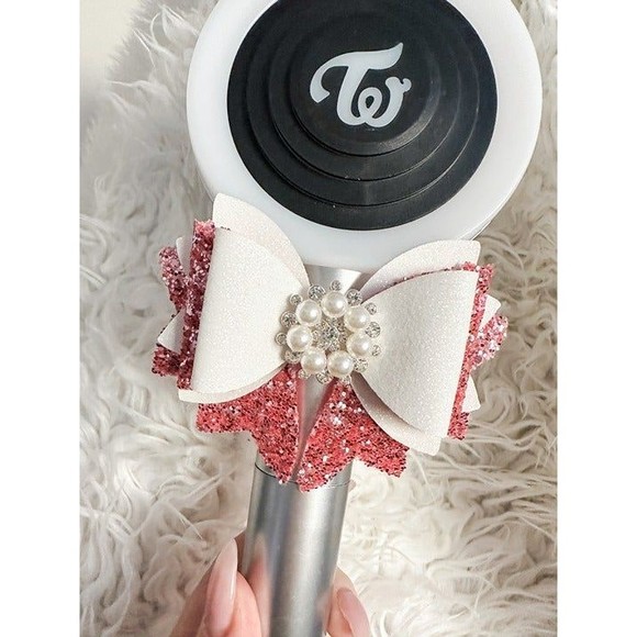 TWICE Light Stick Bow for CANDYBONG Kpop Accessory Pink White Pearls Rhinestones - Picture 1 of 3